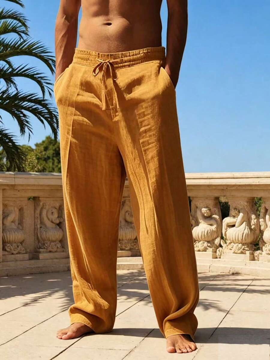 Pantalones largos casuales de lino para hombre, finos y transpirables