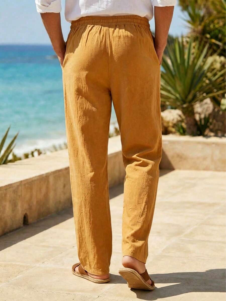 Pantalones largos casuales de lino para hombre, finos y transpirables