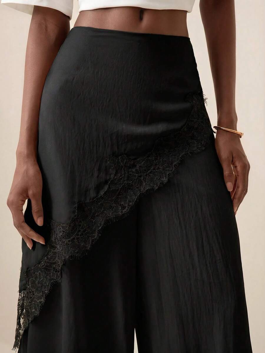 Pantalones anchos de pierna ancha con encaje