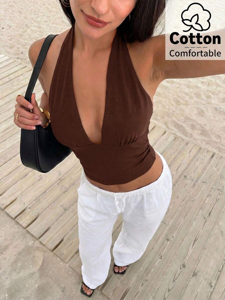 Top de mujer con escote en V profundo y espalda descubierta