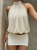 Blusa de verano casual de mujer con estampado de lunares y escote halter