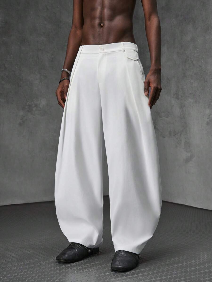 Pantalones de cintura alta y pierna ancha para hombre con frente plisado