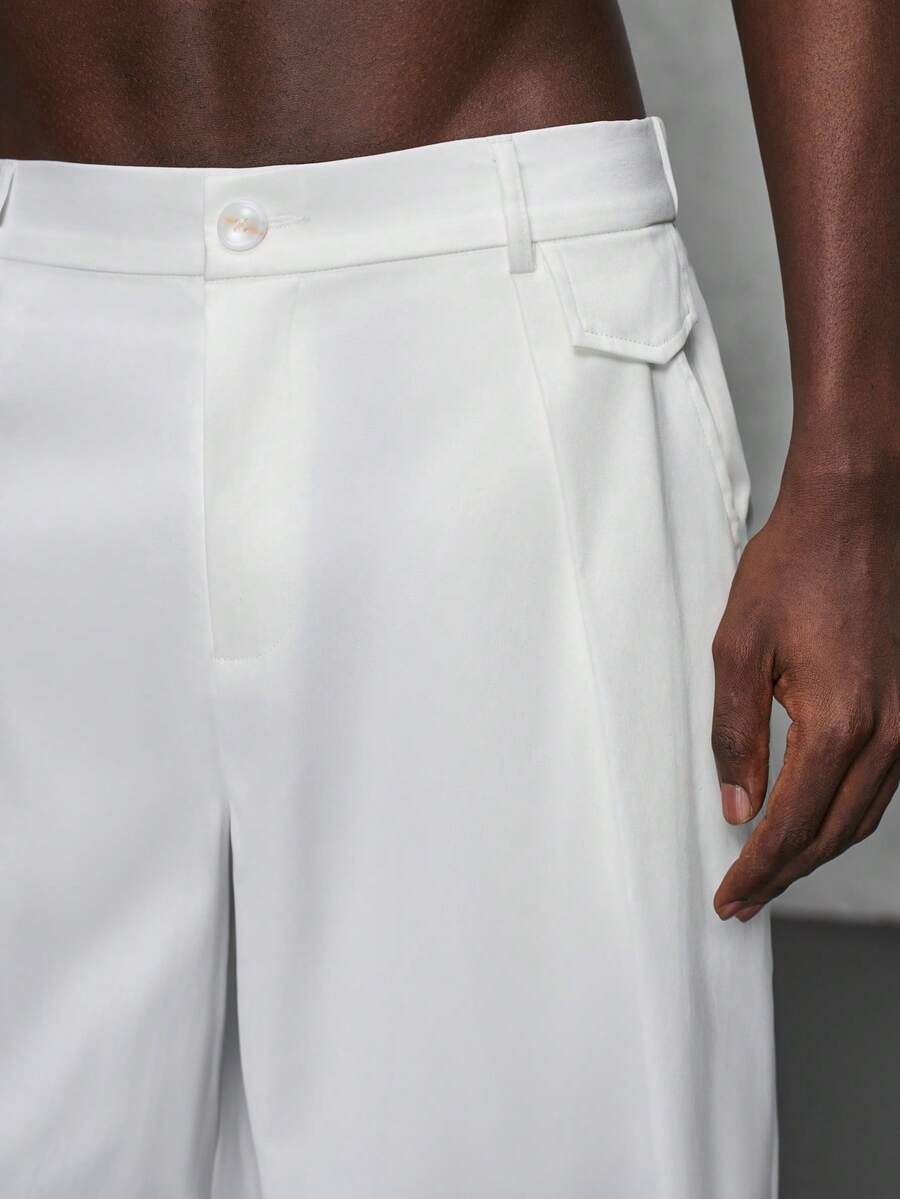 Pantalones de cintura alta y pierna ancha para hombre con frente plisado