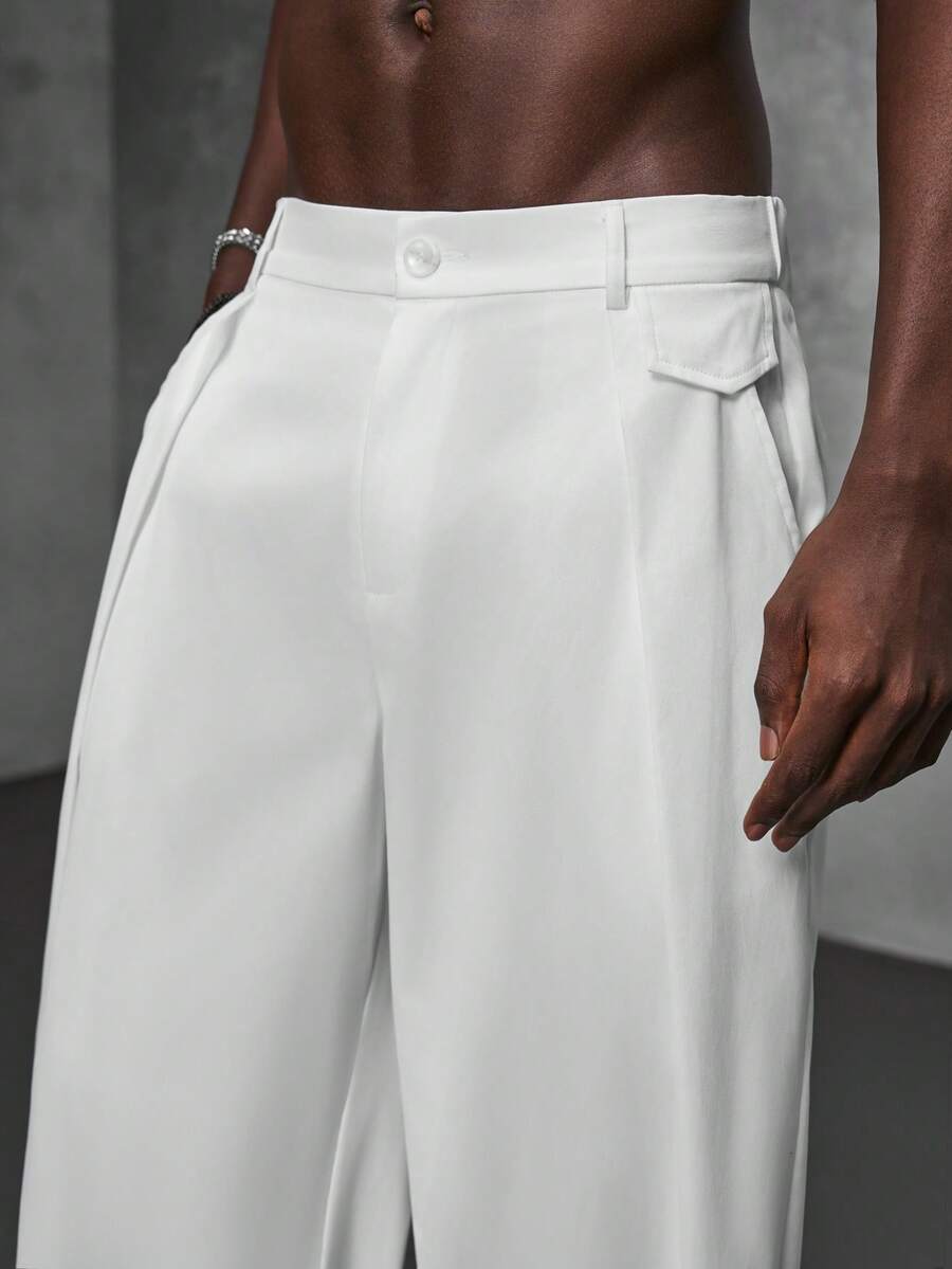 Pantalones de cintura alta y pierna ancha para hombre con frente plisado