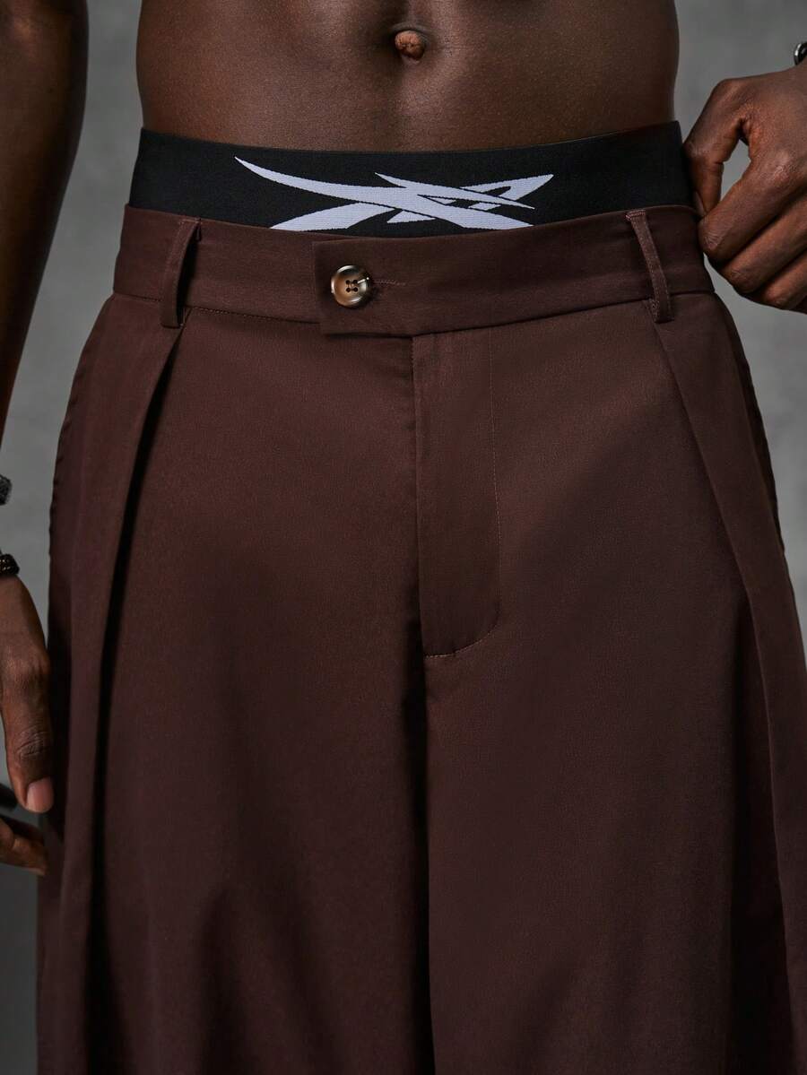 Pantalones de cintura alta y pierna ancha para hombre con frente plisado