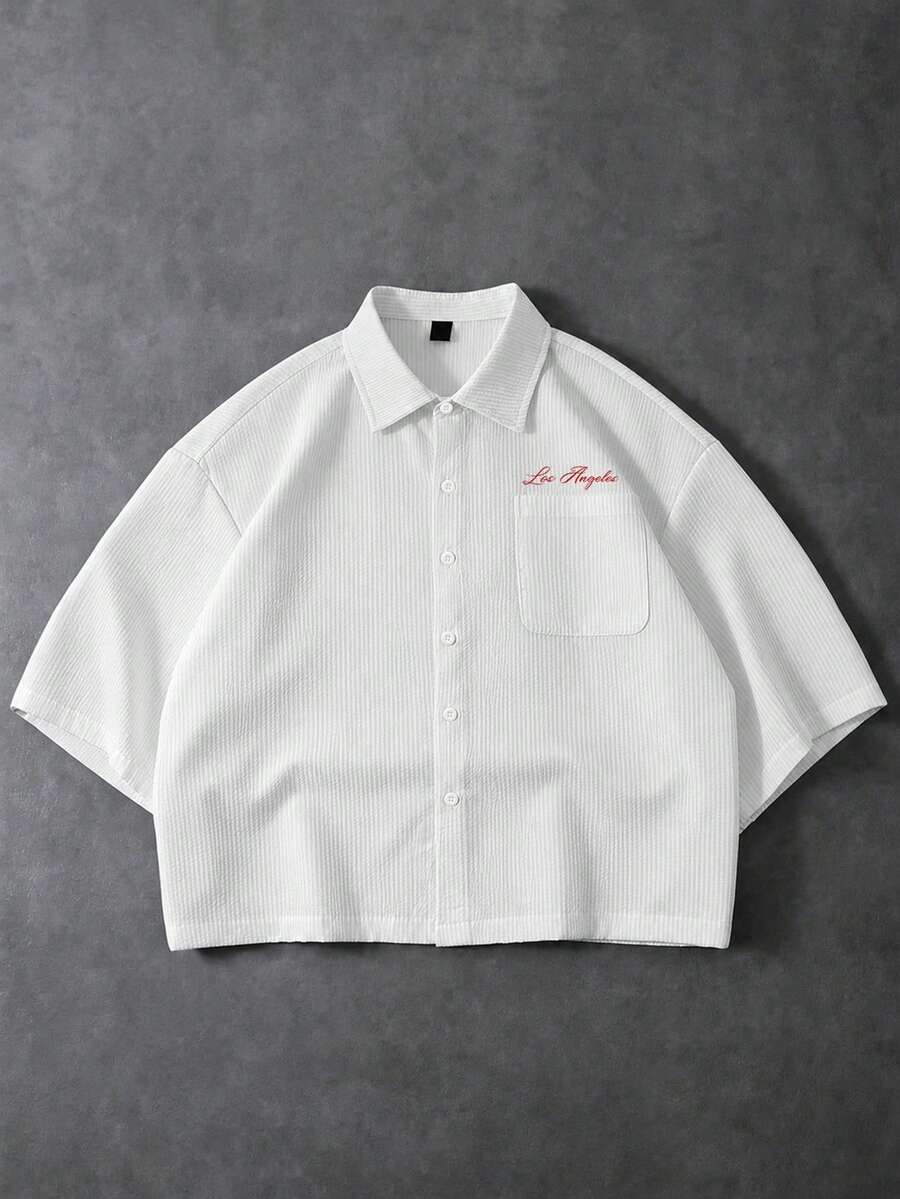 Camisa de manga corta de unicolor con estampado casual de verano para hombre