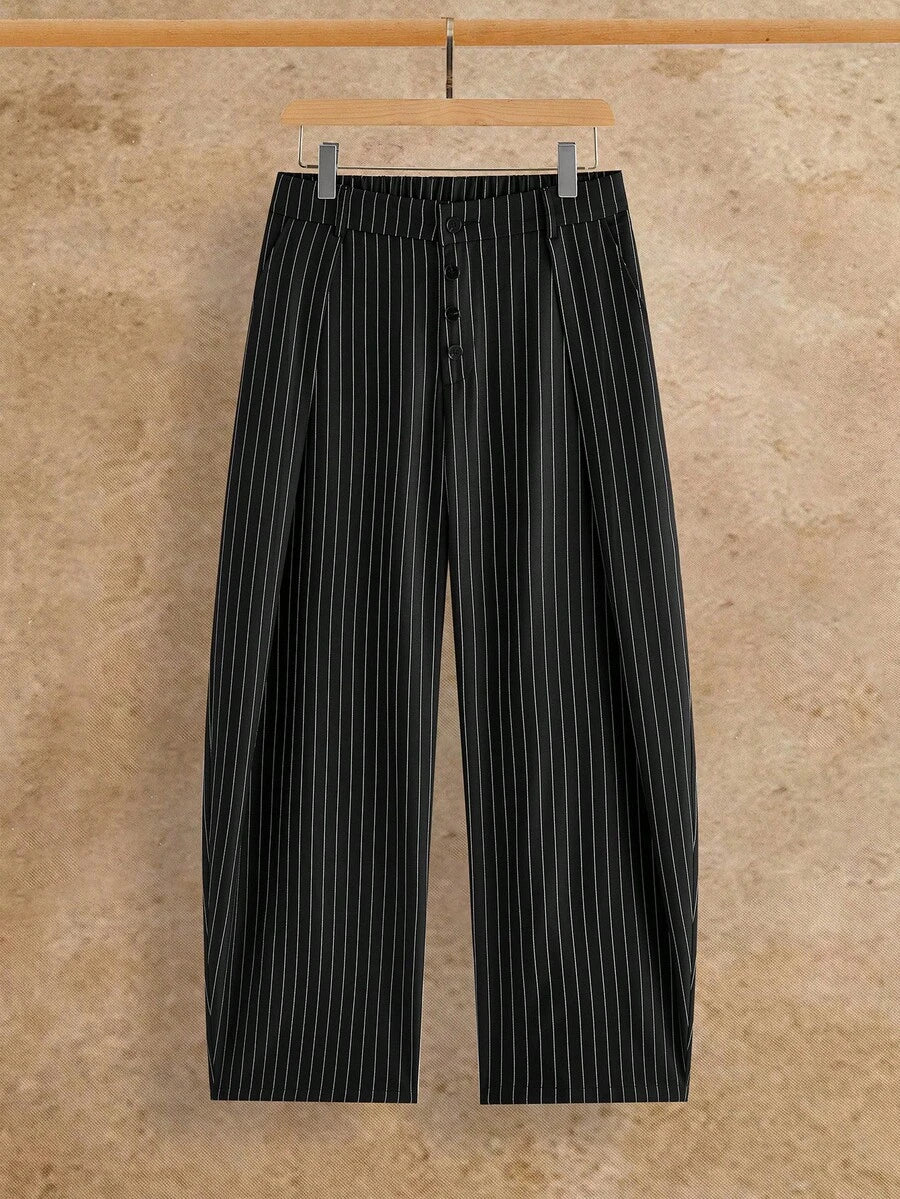 Pantalones de cintura alta y pierna ancha para hombre con frente plisado