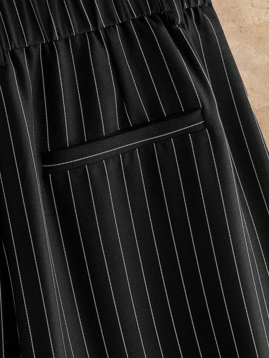 Pantalones de cintura alta y pierna ancha para hombre con frente plisado