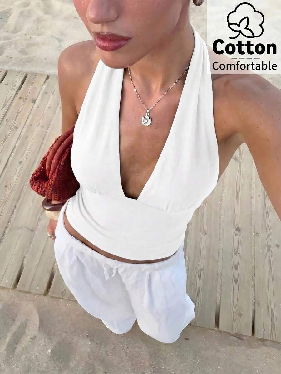 Top de mujer con escote en V profundo y espalda descubierta