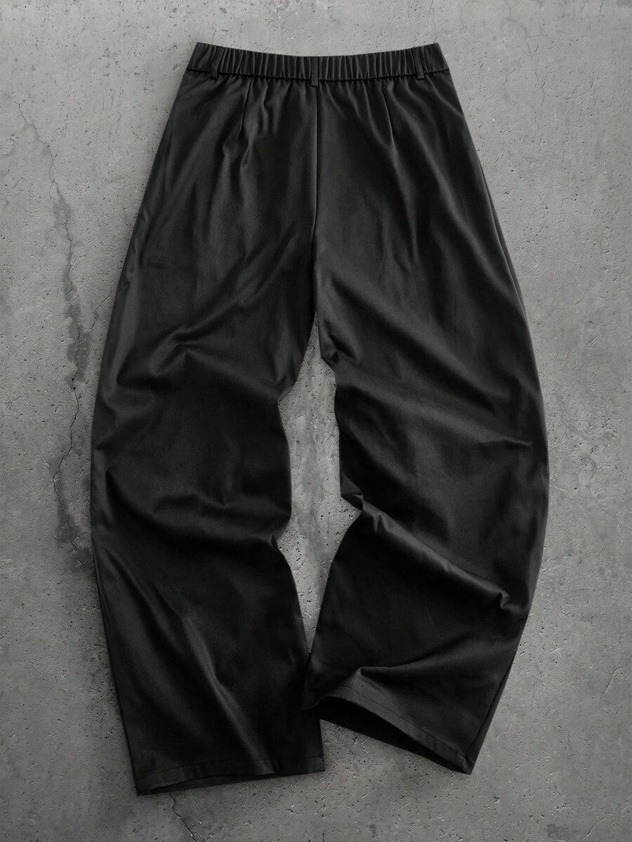 Pantalones de cintura alta y pierna ancha para hombre con frente plisado