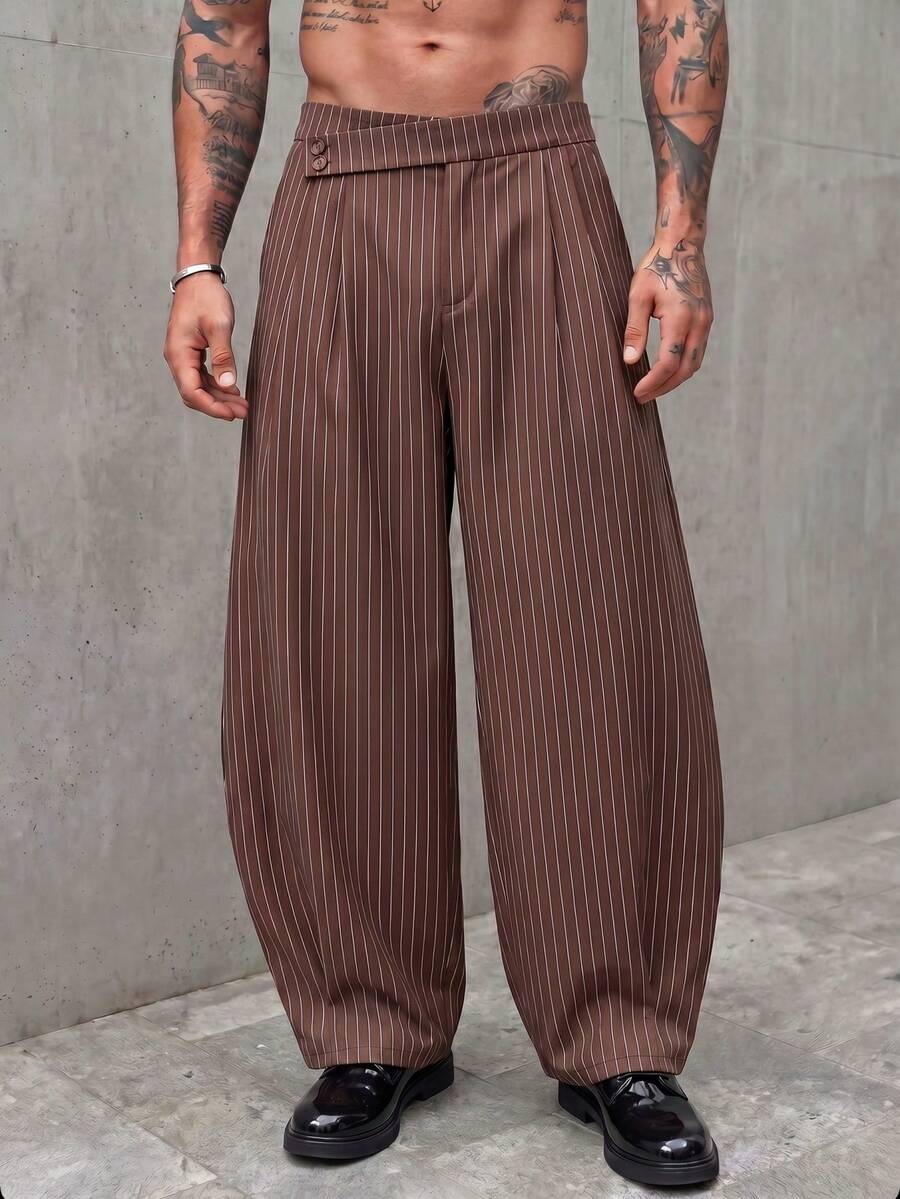 Pantalones de cintura alta y pierna ancha para hombre con frente plisado
