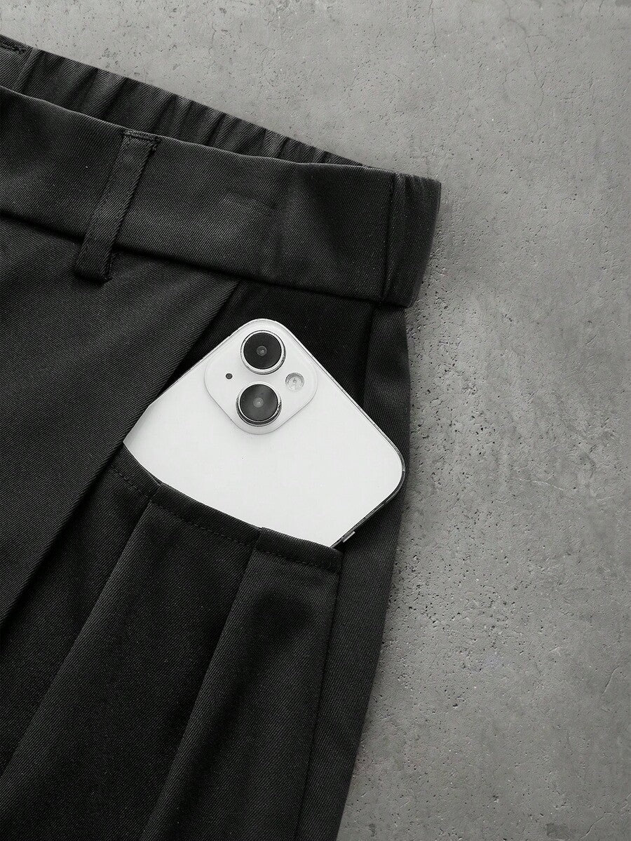 Pantalones de cintura alta y pierna ancha para hombre con frente plisado