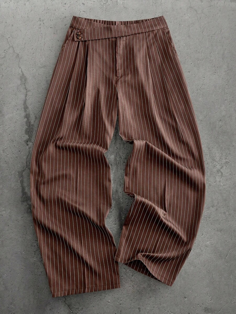 Pantalones de cintura alta y pierna ancha para hombre con frente plisado