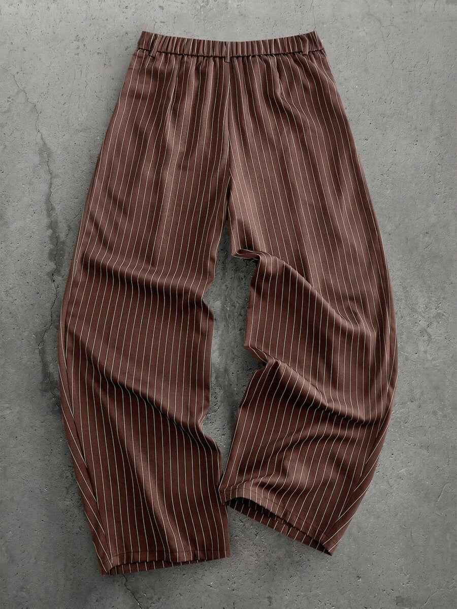Pantalones de cintura alta y pierna ancha para hombre con frente plisado