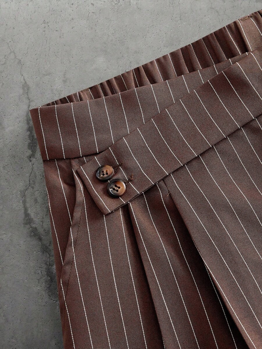 Pantalones de cintura alta y pierna ancha para hombre con frente plisado