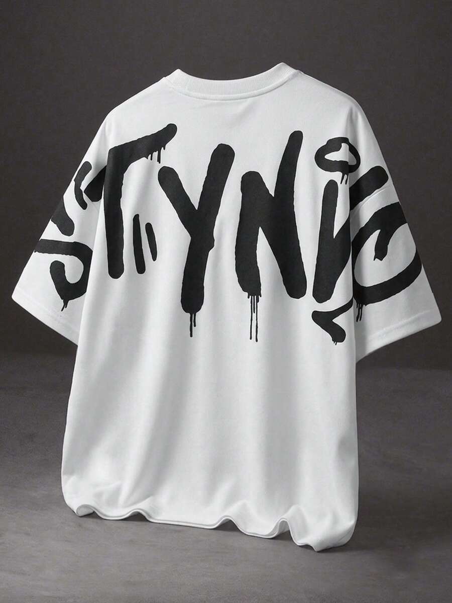 Camiseta suelta de hombro caído con estampado de letras casual para hombre