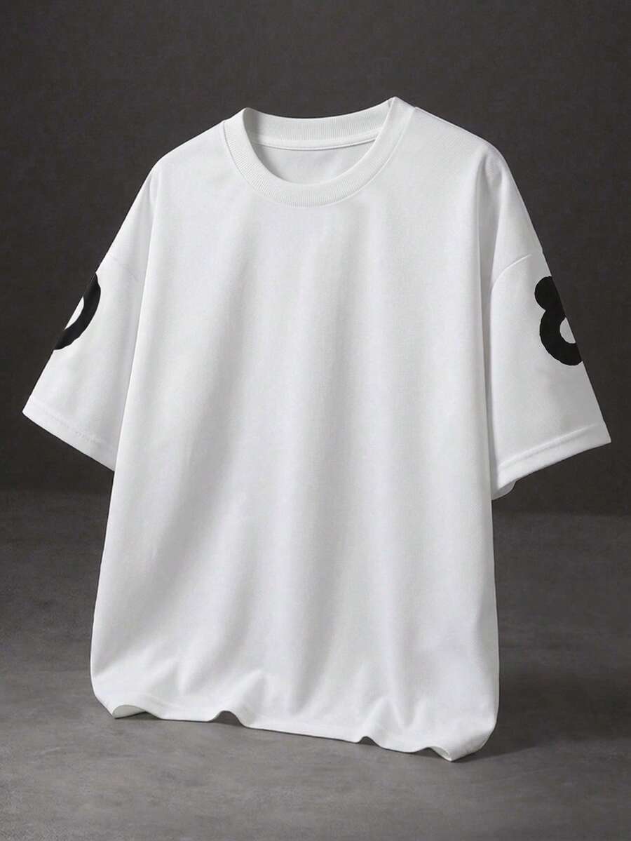 Camiseta suelta de hombro caído con estampado de letras casual para hombre
