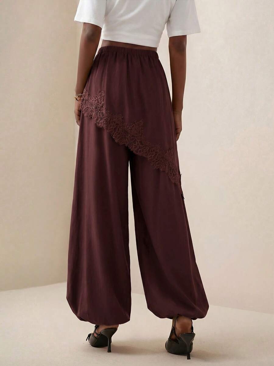 Pantalones anchos de pierna ancha con encaje