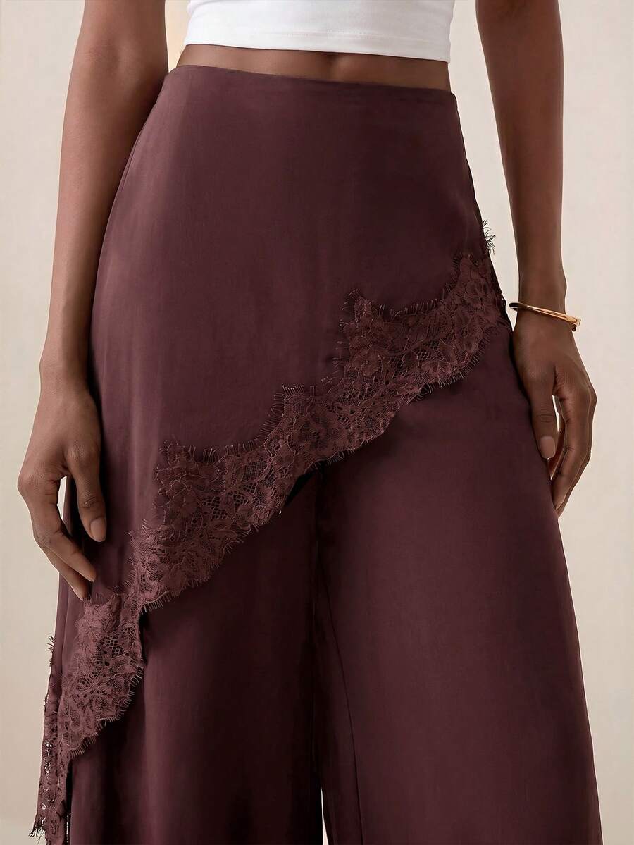 Pantalones anchos de pierna ancha con encaje