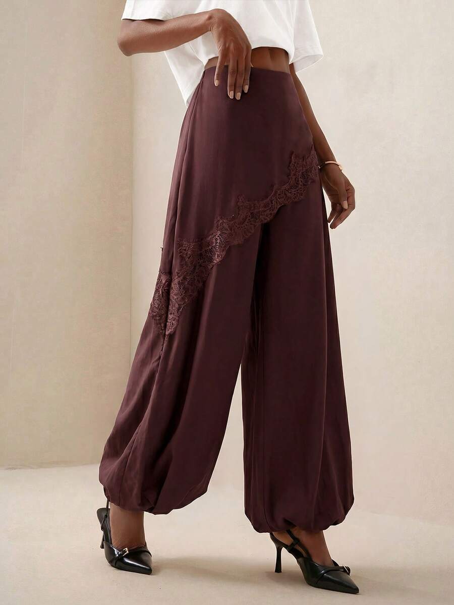 Pantalones anchos de pierna ancha con encaje