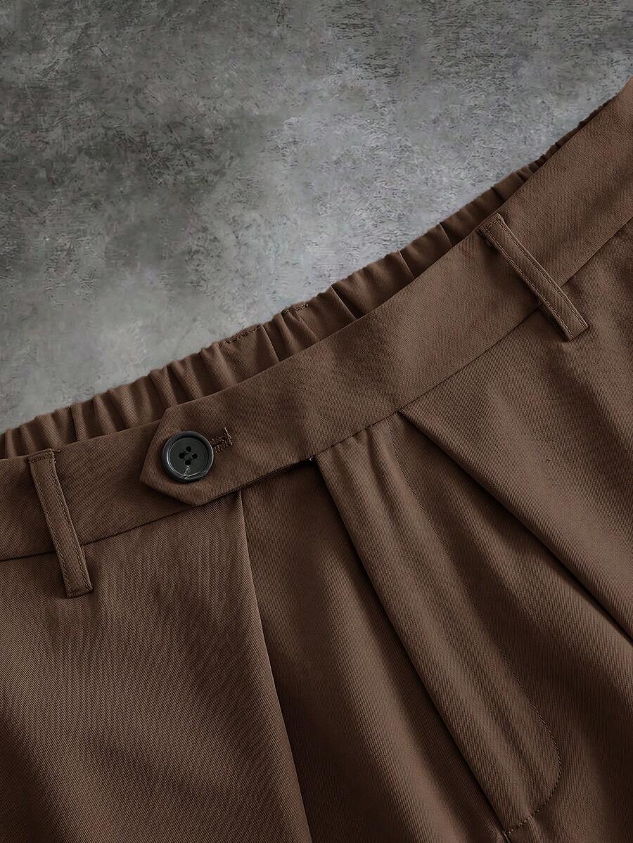 Pantalones de cintura alta y pierna ancha para hombre con frente plisado