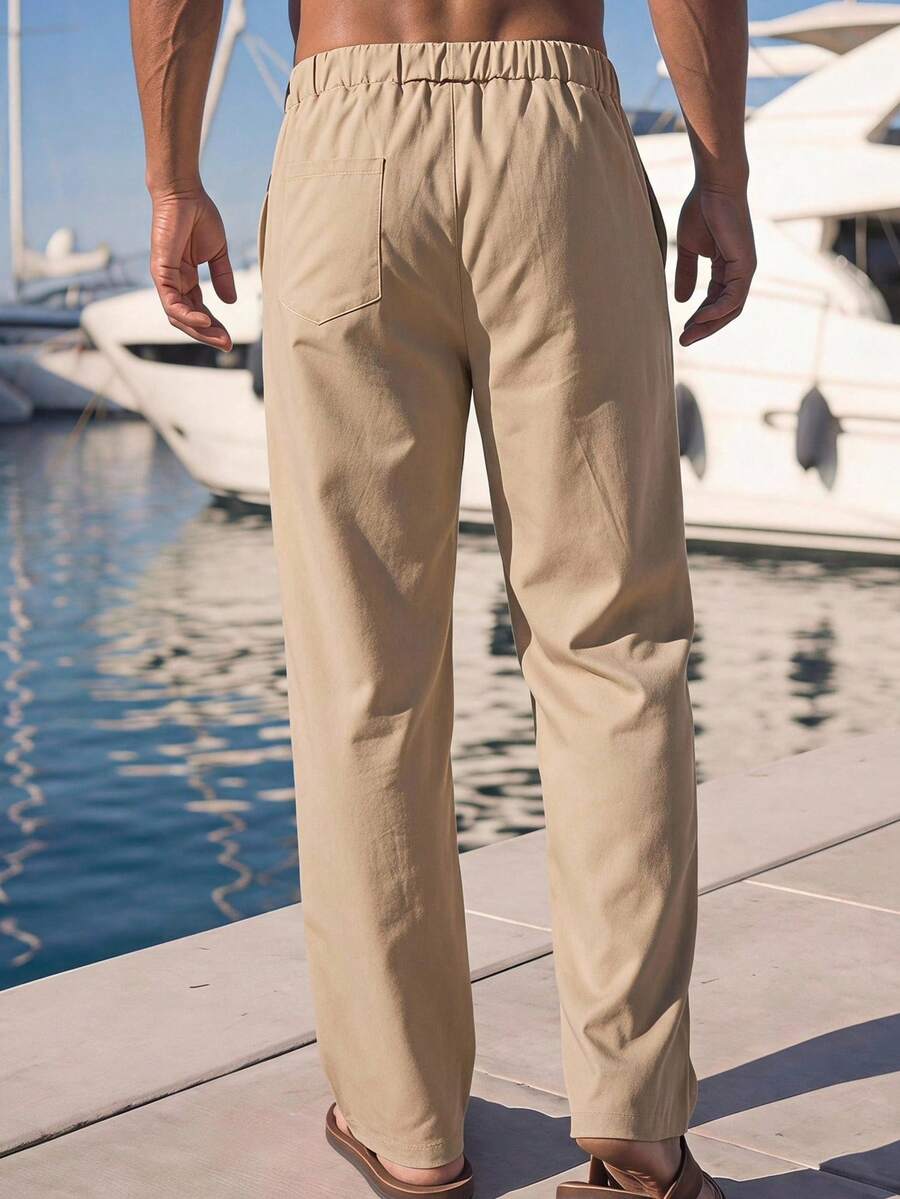 Pantalones de cintura alta y pierna ancha para hombre con frente plisado