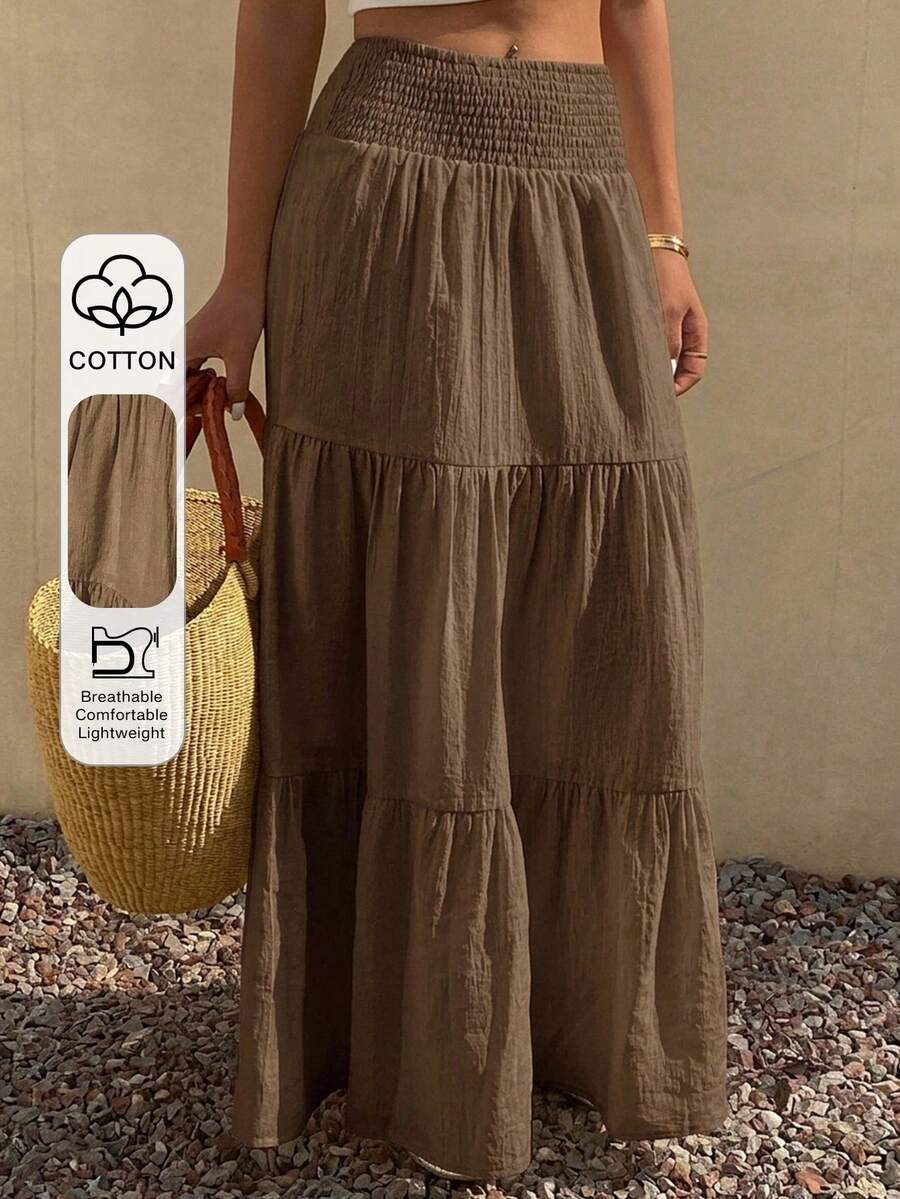 DAZY Falda acampanada de verano para mujer con volantes en el bajo, de color liso y textura.