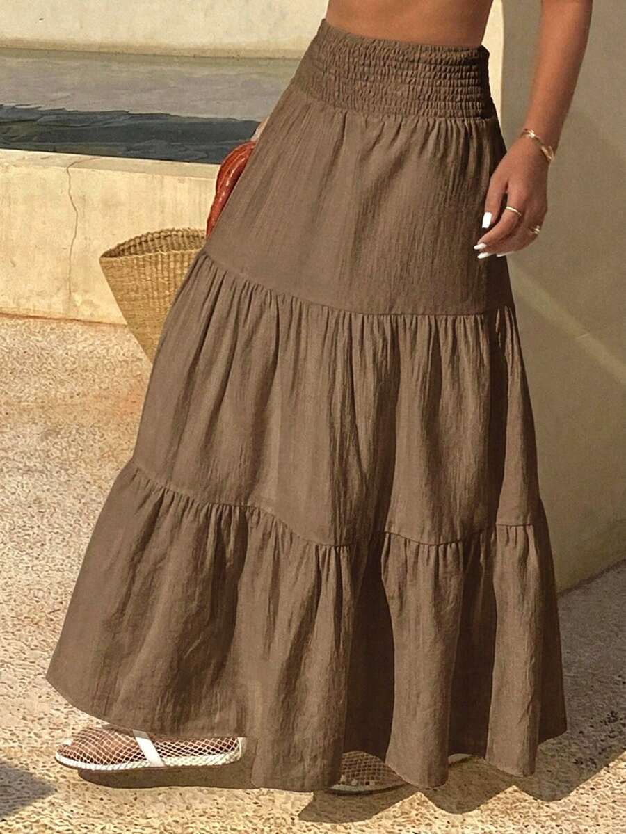 DAZY Falda acampanada de verano para mujer con volantes en el bajo, de color liso y textura.