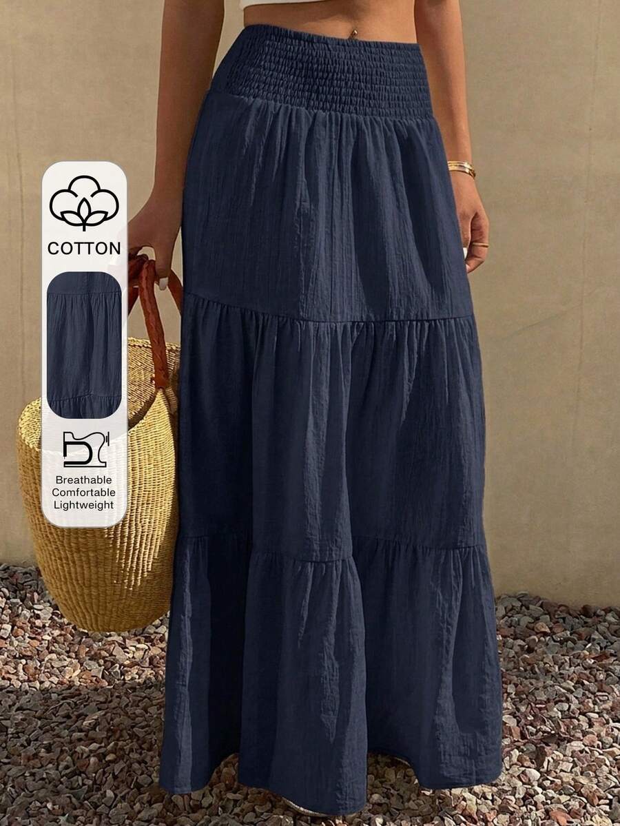 DAZY Falda acampanada de verano para mujer con volantes en el bajo, de color liso y textura.