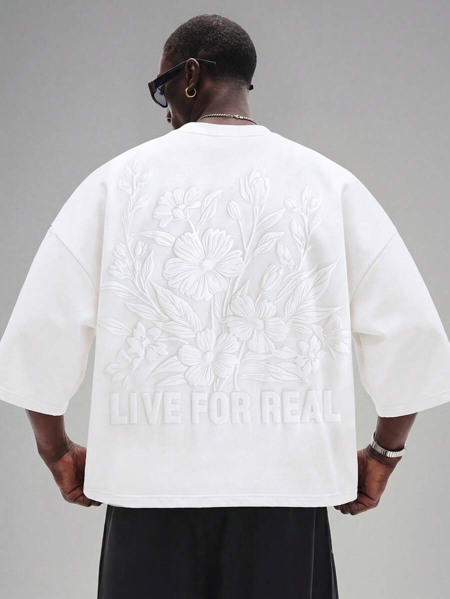 Camiseta suelta de hombro caído con estampado de letras casual para hombre