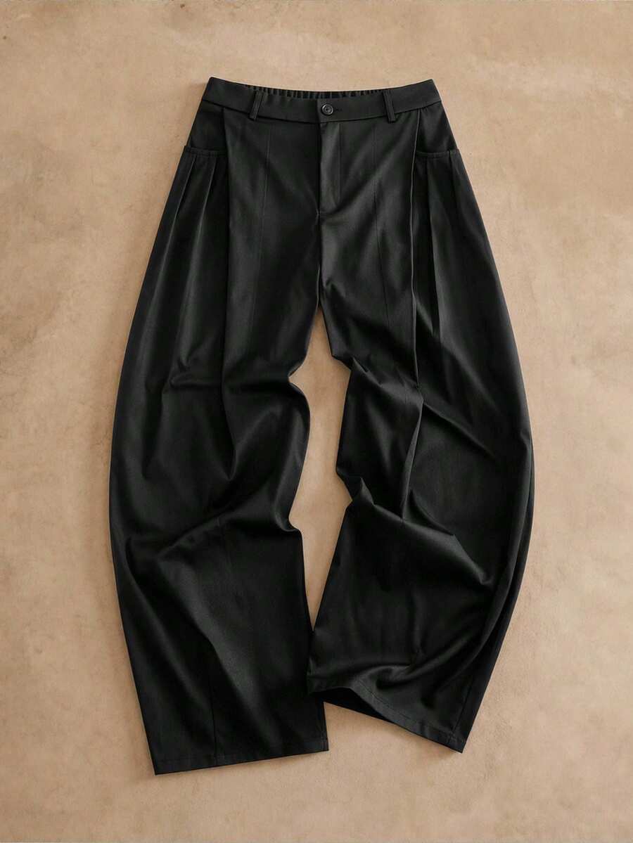 Pantalones de cintura alta y pierna ancha para hombre con frente plisado