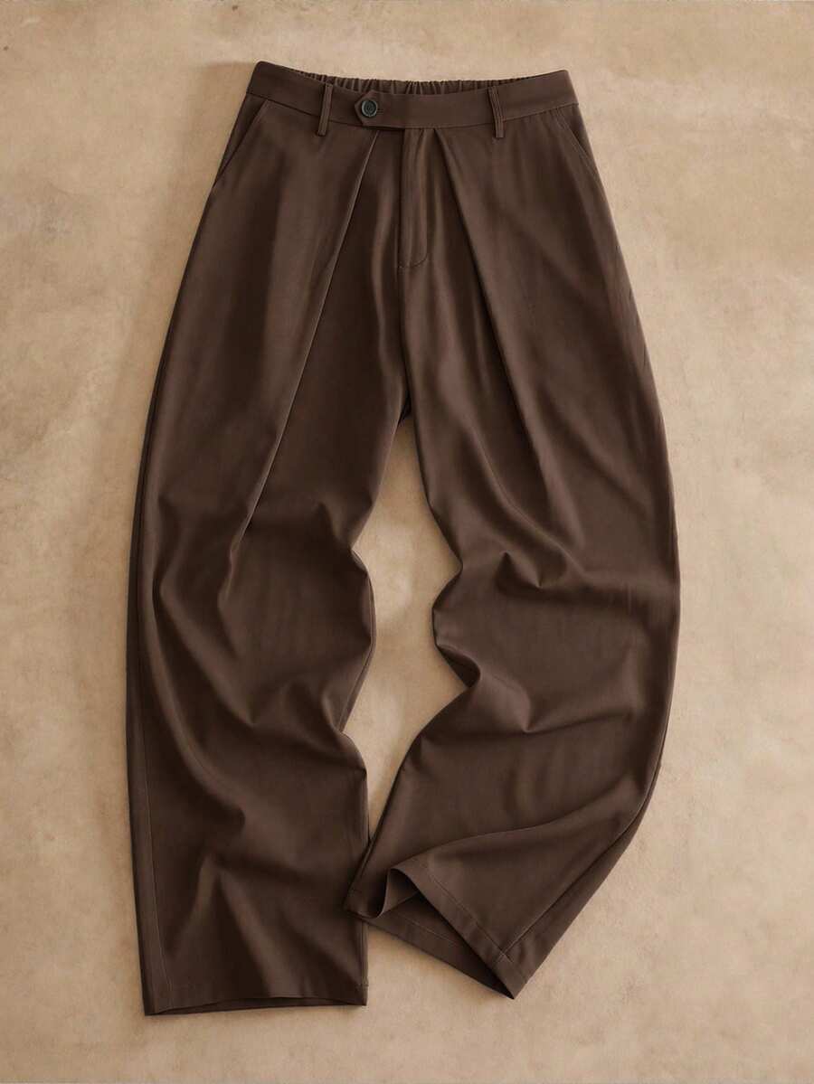 Pantalones de cintura alta y pierna ancha para hombre con frente plisado