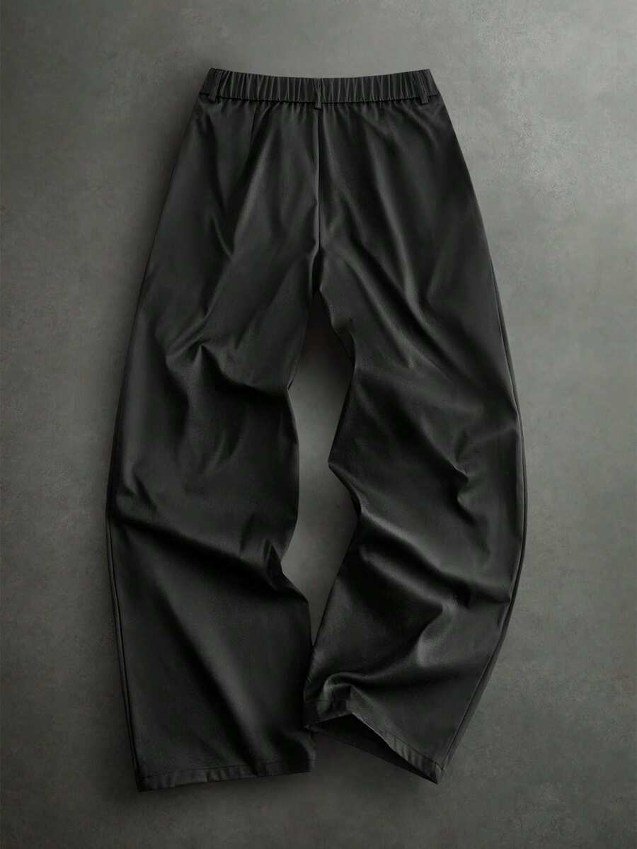Pantalones de cintura alta y pierna ancha para hombre con frente plisado