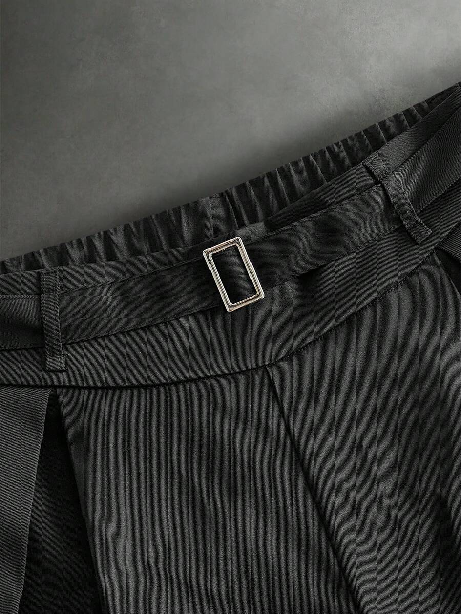 Pantalones de cintura alta y pierna ancha para hombre con frente plisado