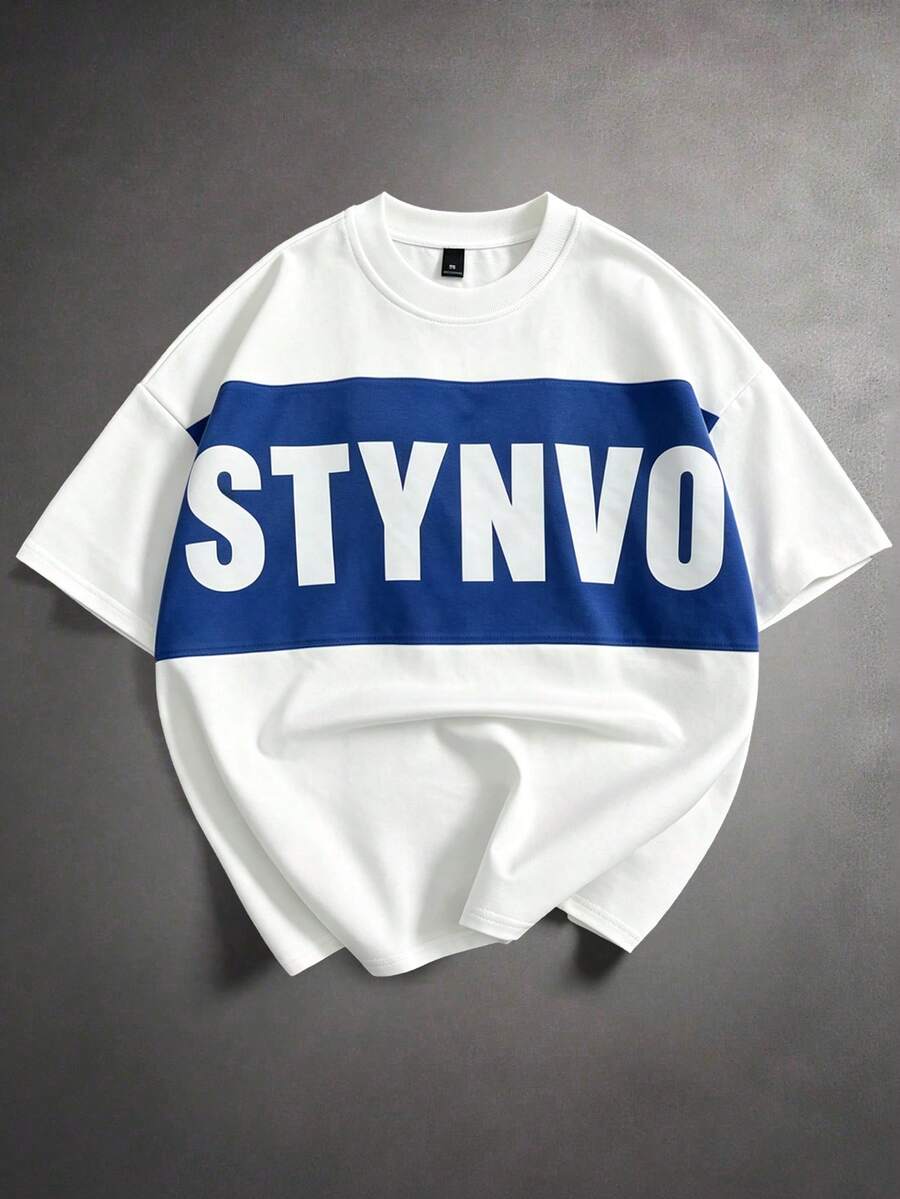 Camiseta suelta de hombro caído con estampado de letras casual para hombre