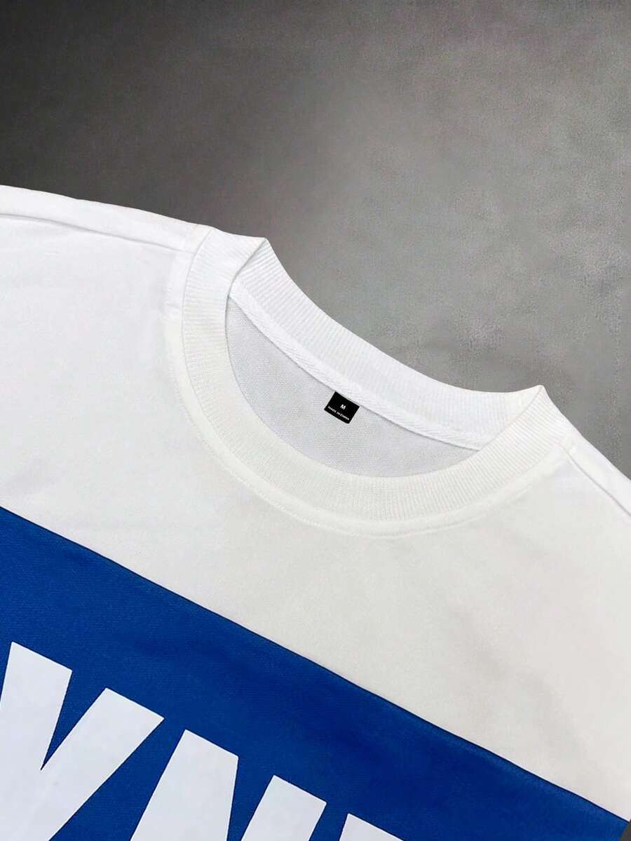 Camiseta suelta de hombro caído con estampado de letras casual para hombre