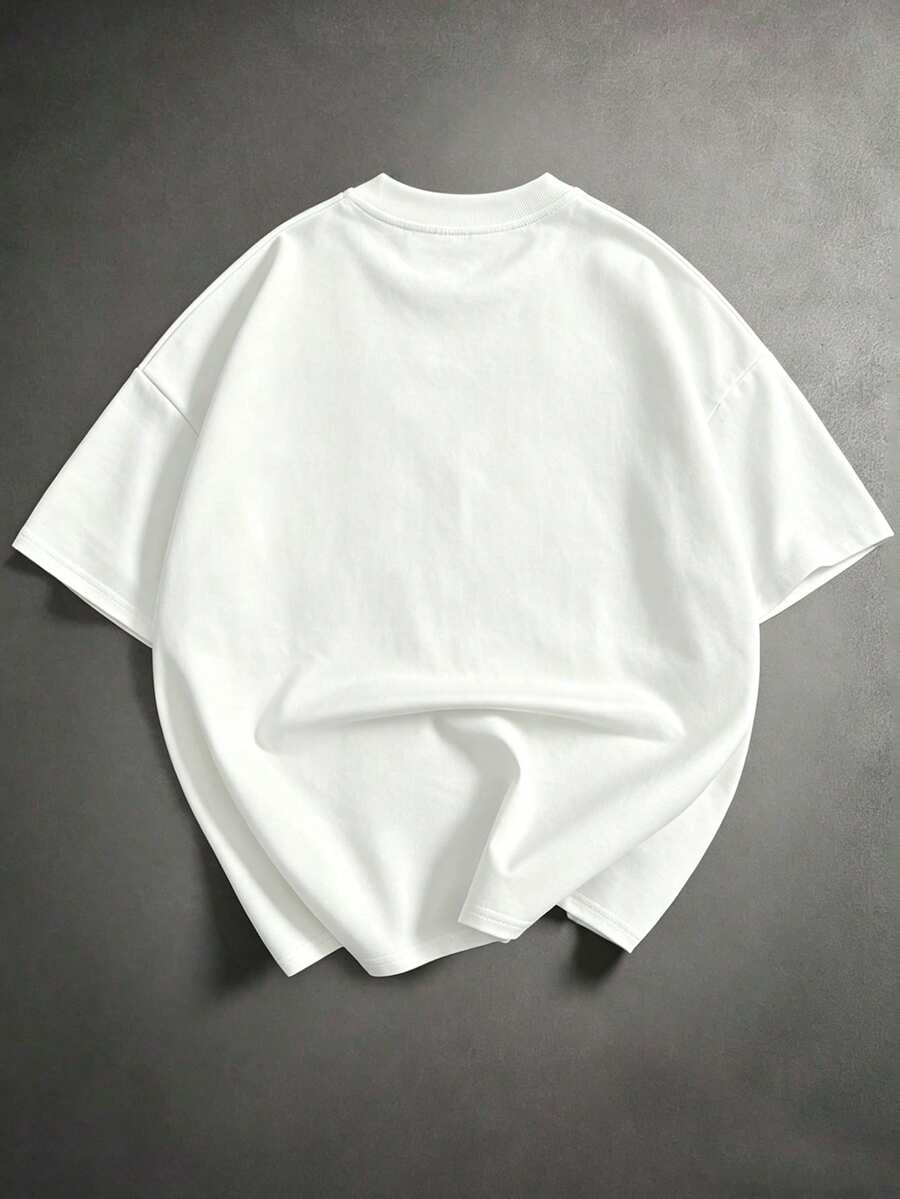 Camiseta suelta de hombro caído con estampado de letras casual para hombre
