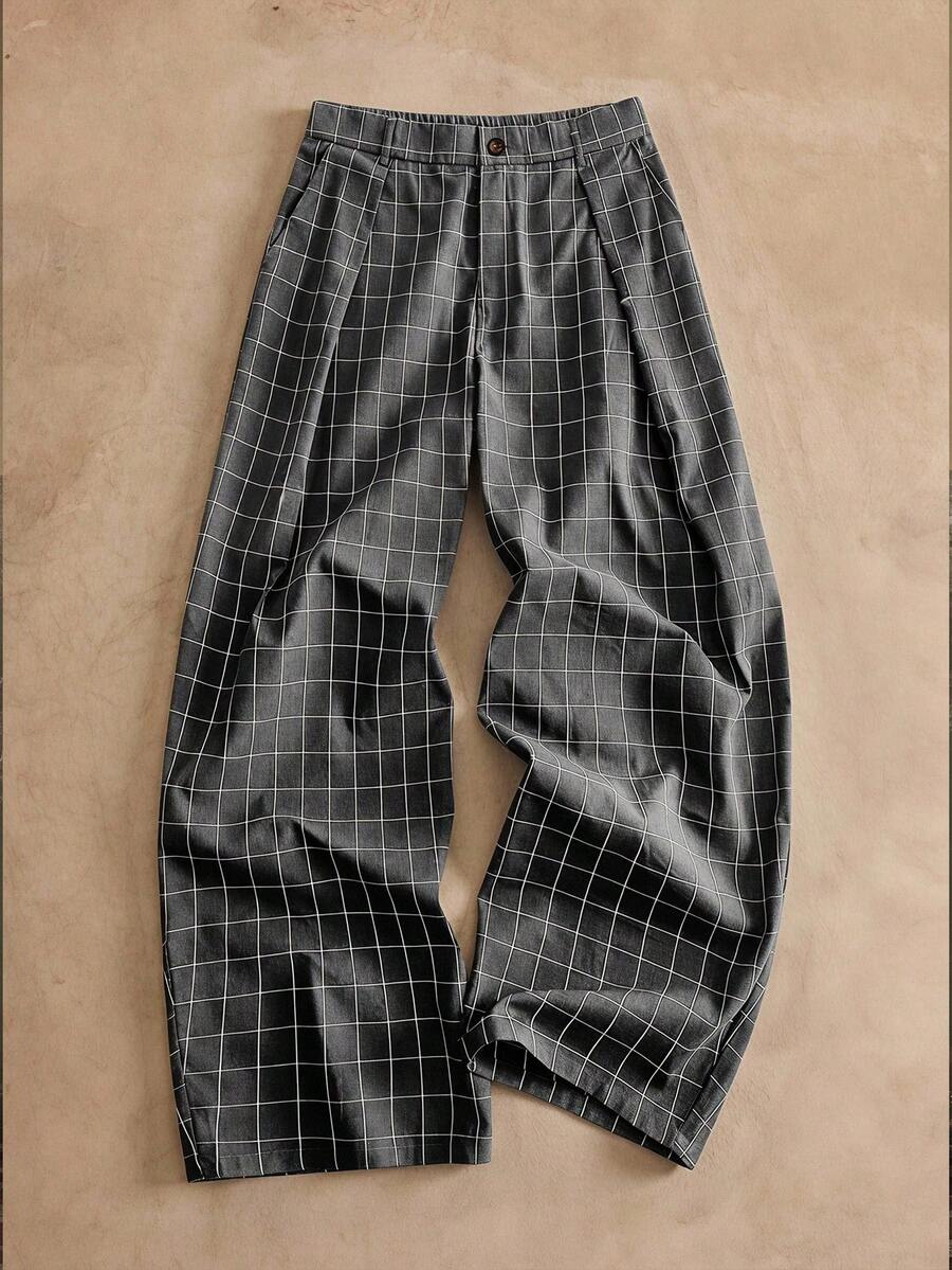 Pantalones de cintura alta y pierna ancha para hombre con frente plisado