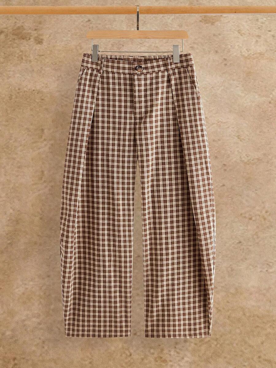 Pantalones de cintura alta y pierna ancha para hombre con frente plisado