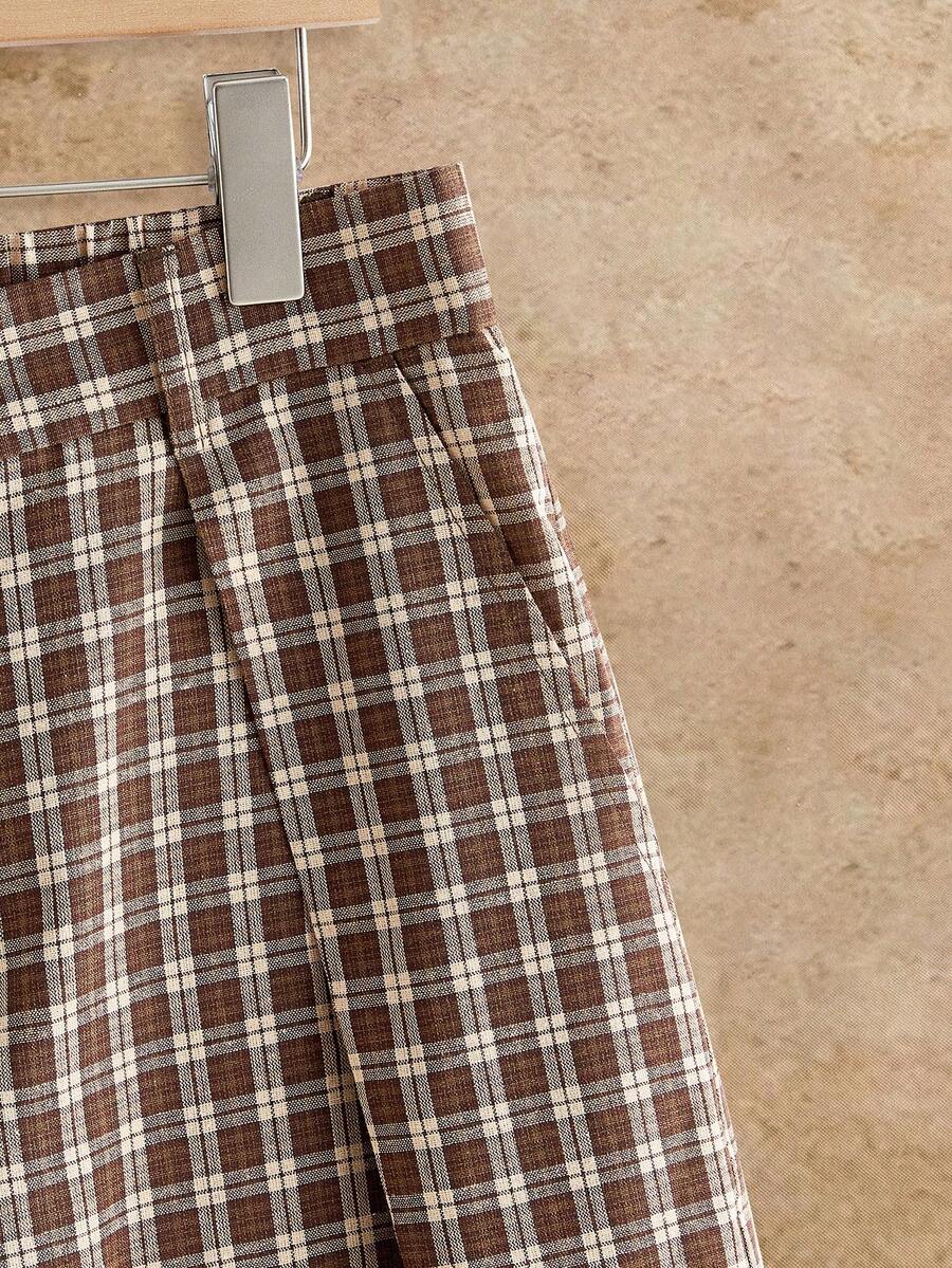 Pantalones de cintura alta y pierna ancha para hombre con frente plisado