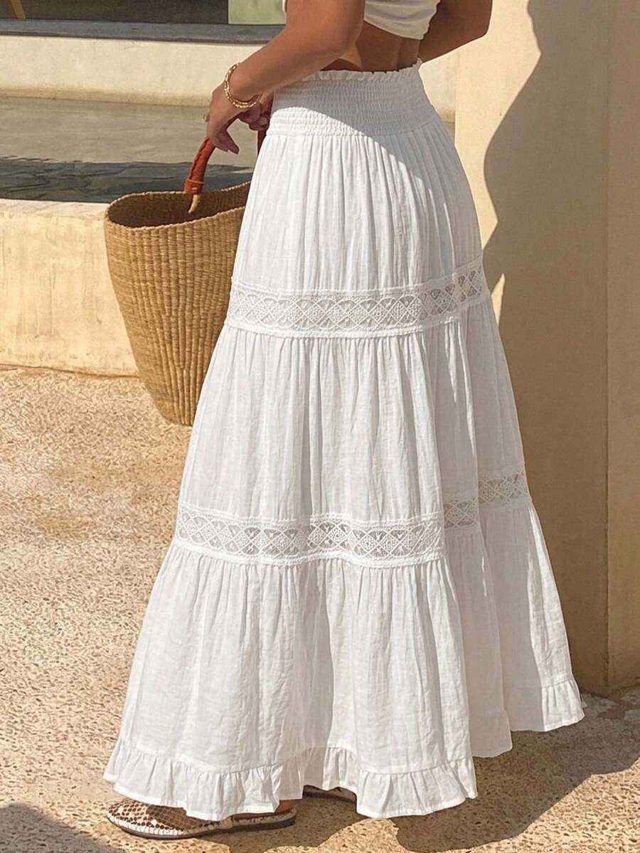 DAZY Falda acampanada de verano para mujer con volantes en el bajo, de color liso y textura.