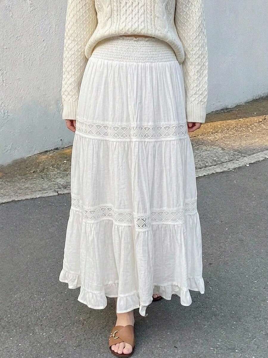 DAZY Falda acampanada de verano para mujer con volantes en el bajo, de color liso y textura.