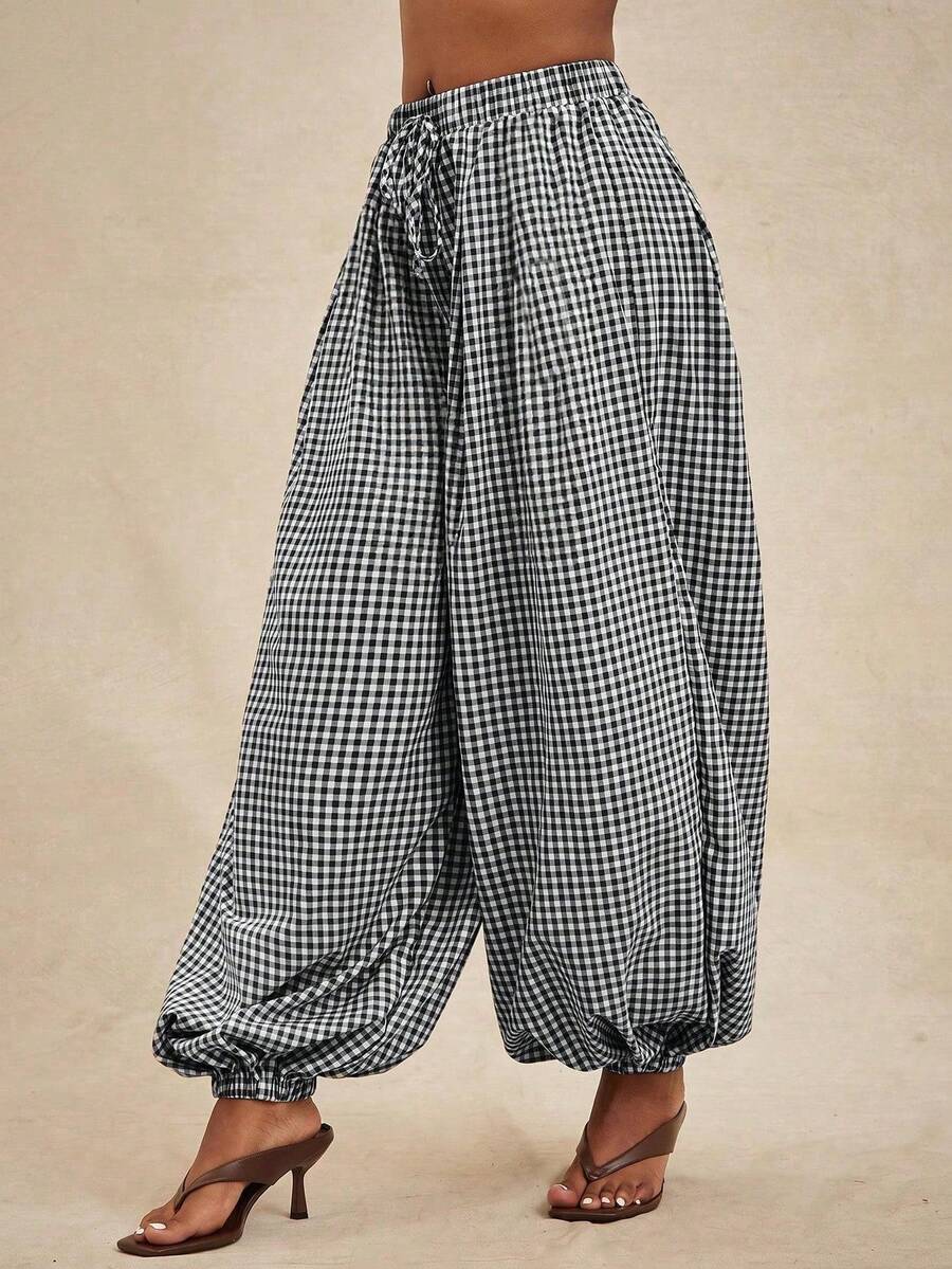 Pantalones de cintura alta, pantalón globo suelto y oversize.