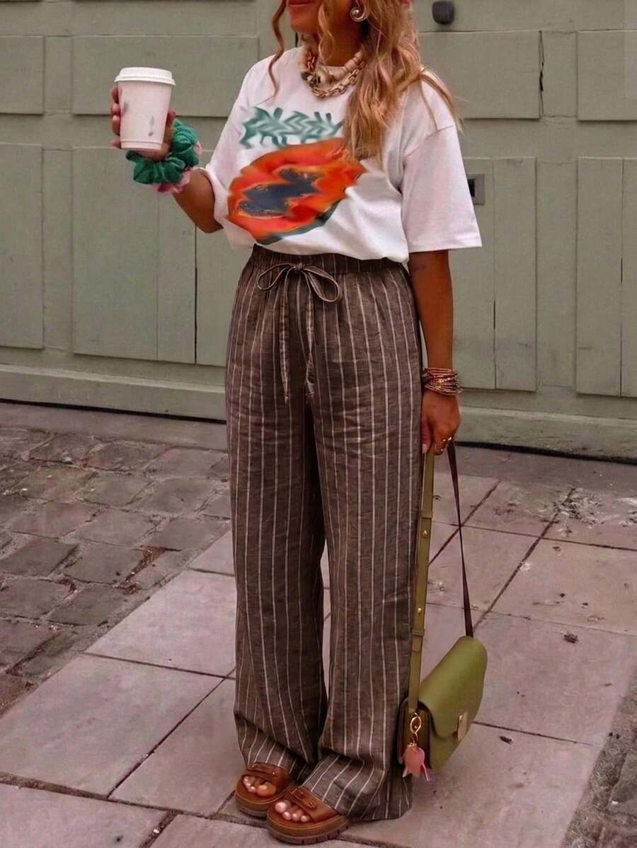 Pantalones casuales con estampado a cuadros para mujer.