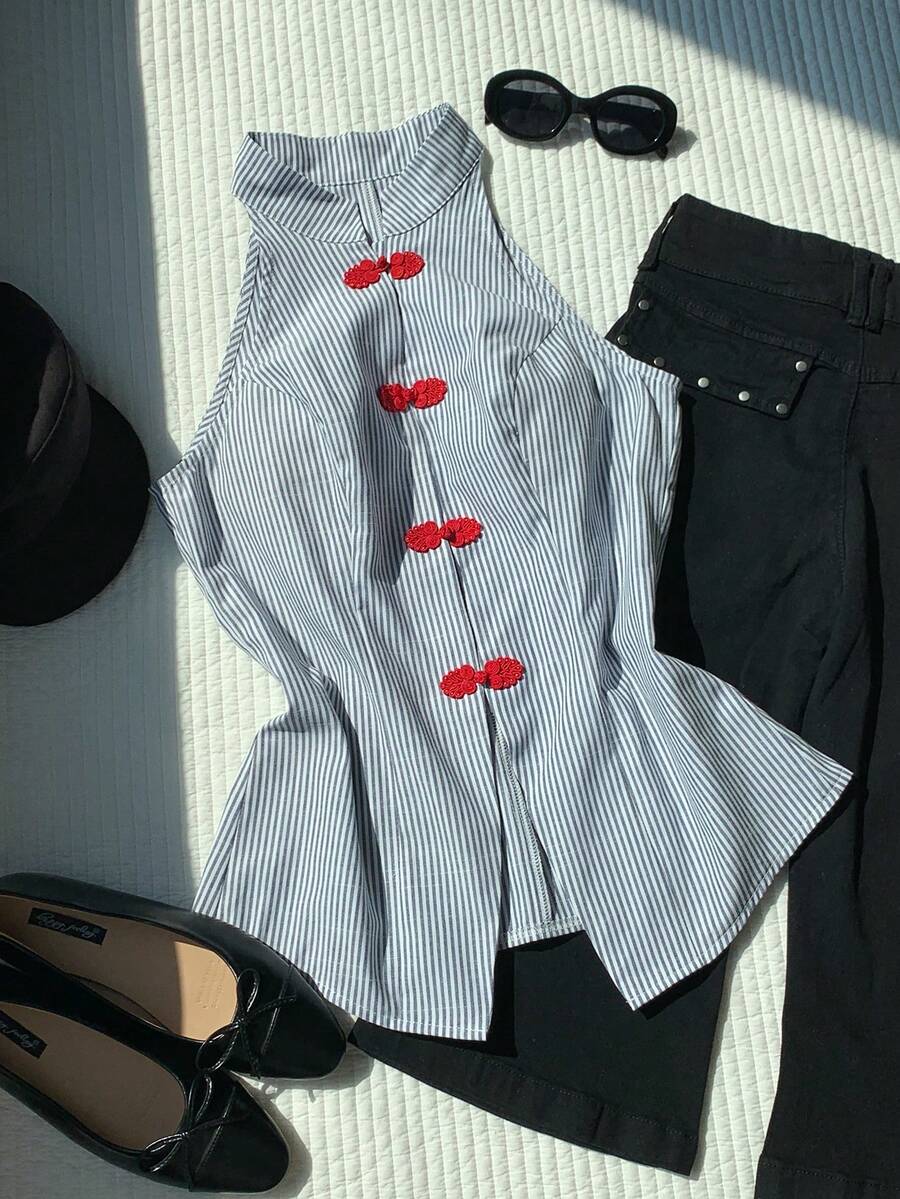 Top sin mangas con botones de estilo chino
