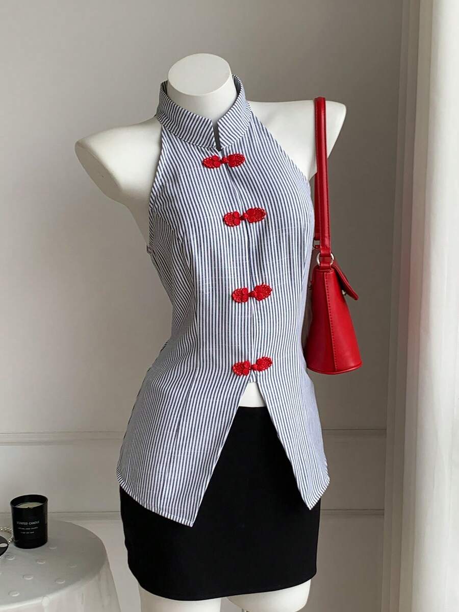 Top sin mangas con botones de estilo chino