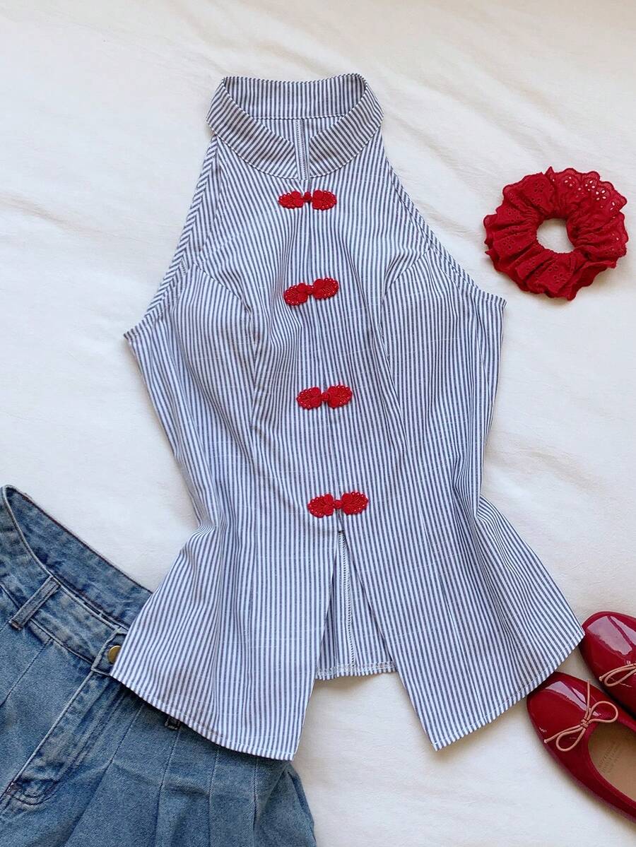 Top sin mangas con botones de estilo chino