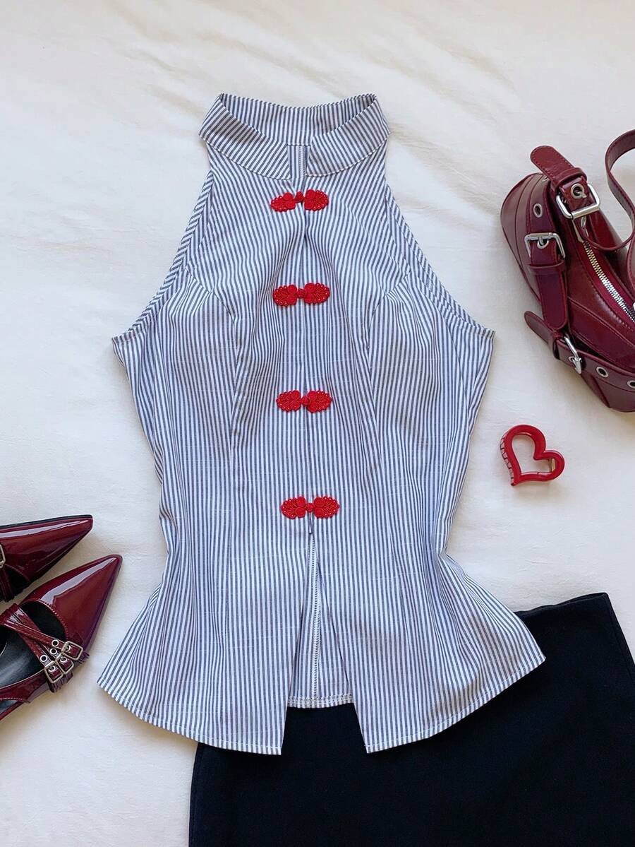 Top sin mangas con botones de estilo chino
