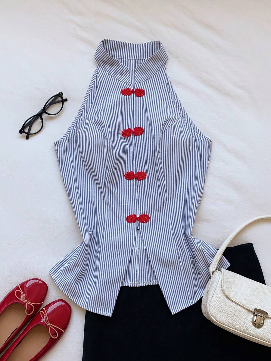 Top sin mangas con botones de estilo chino
