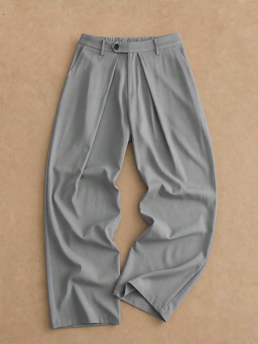 Pantalones de cintura alta y pierna ancha para hombre con frente plisado